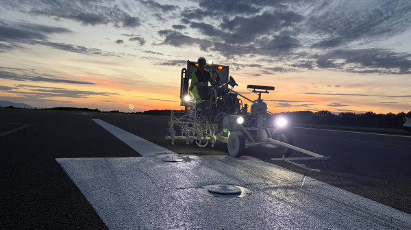 Overnight runway marking at Glasgow Prestwick Airport
