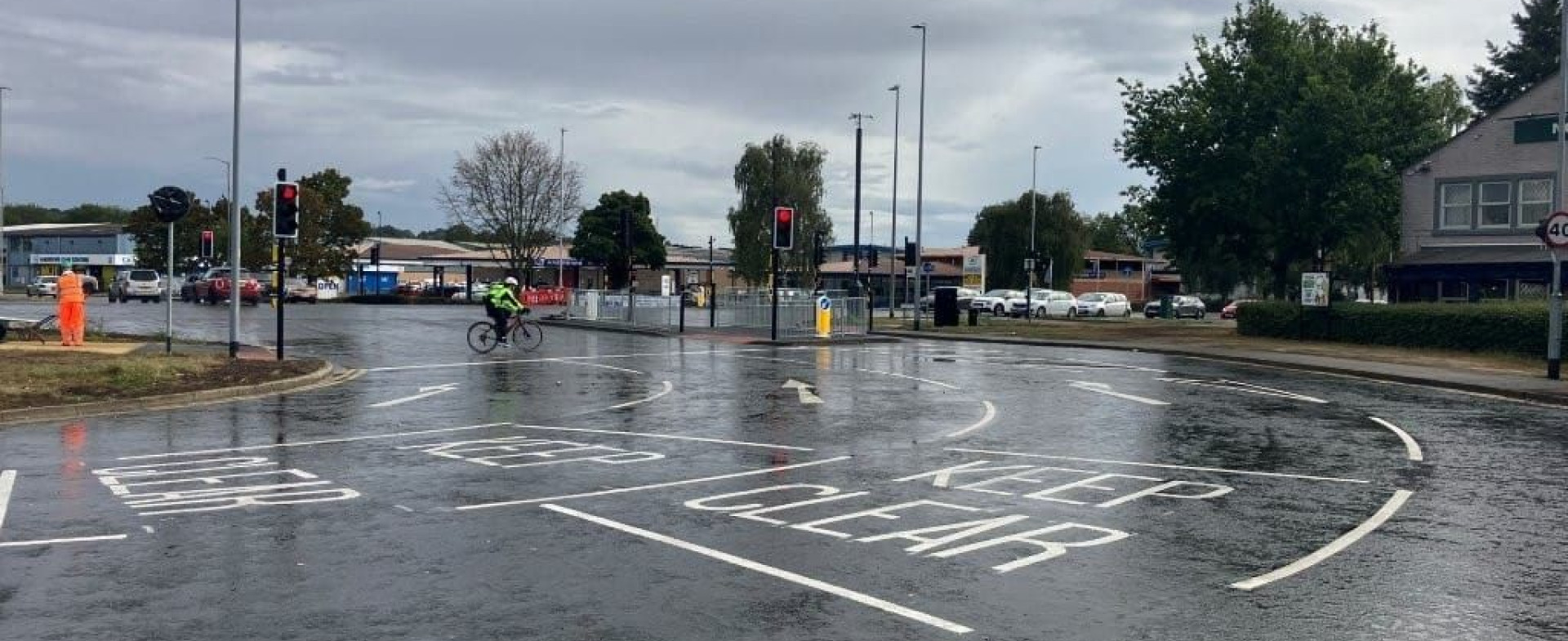 Highways white lining applied by Jointline on the new Charterholme access road, linking Tritton Road to a major residential development in Lincoln.