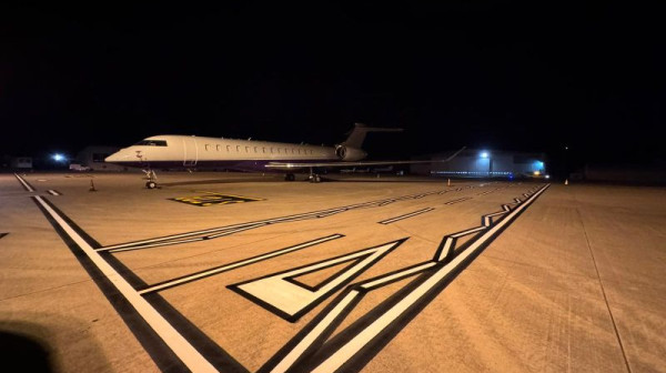 Taxiway and apron markings completed at a private aviation terminal.