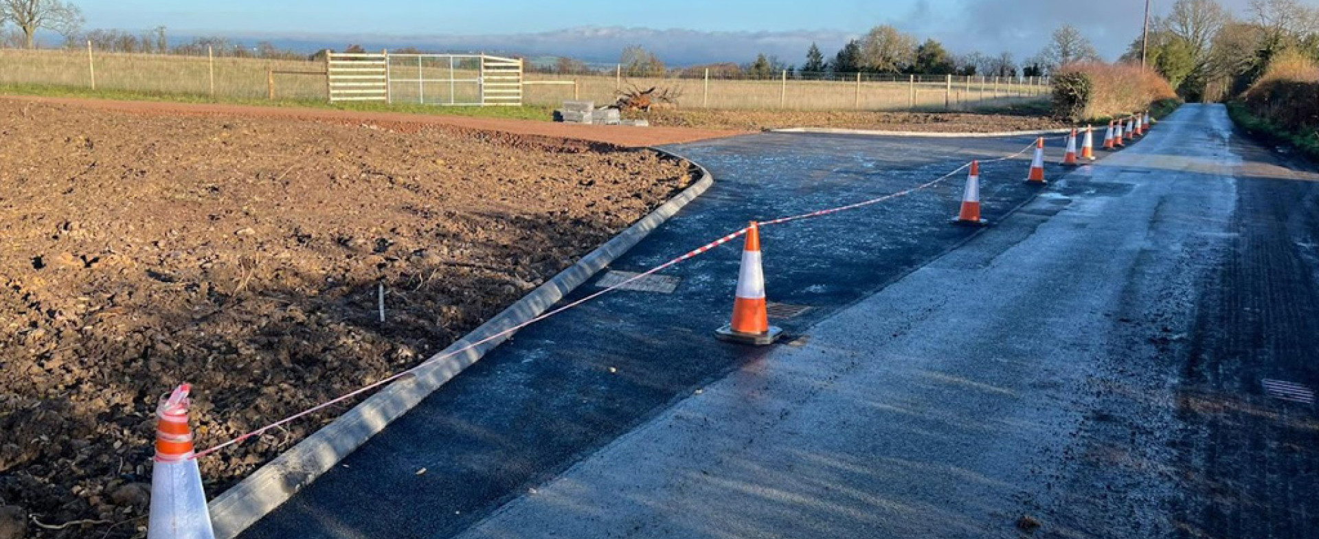 New forest access road construction with aggregate surfacing, culvert installation, and drainage works for Forestry England’s Picklescott Woodland Creation scheme.