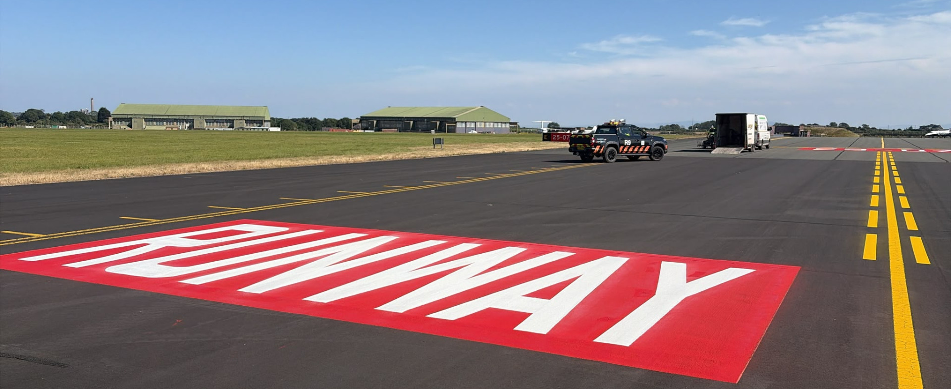 New yellow taxiway centre lines and white runway markings completed by Jointline at Cardiff St Athan Airport