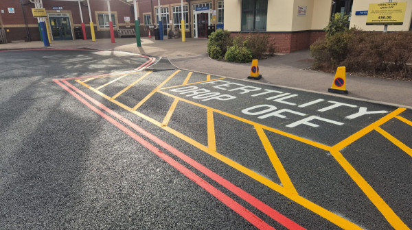 New line markings on fresh tarmac at Royal Derby Hospital